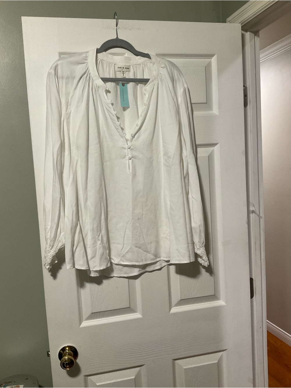 Anthropologie White Long-Sleeve Peasant Blouse